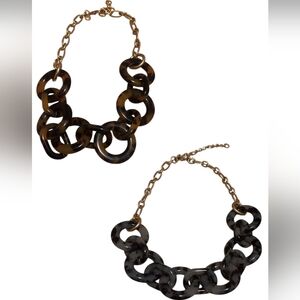 Two J Crew Chunky Brown & Gray Tortoiseshell Chain Necklace